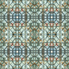 metal ancient lattice with picturesque rust. Trendy abstract seamless pattern.