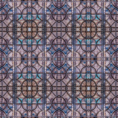 metal ancient lattice with picturesque rust. Trendy abstract seamless pattern.