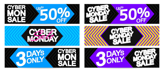 Cyber Monday Sale, web banner design template, discount horizontal poster, vector illustration