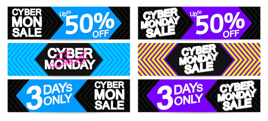 Obraz premium Cyber Monday Sale, web banner design template, discount horizontal poster, vector illustration