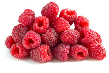 Ripe raspberry berries on a bunch isolated on white background.