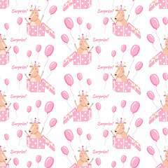 Baby shower for girl, gentle style, pink color, seamless pattern