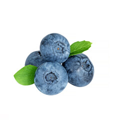 blueberries isolated on white. Blueberries with leaves.