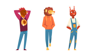 Animal Character Wearing Human Clothing in Standing Pose Vector Set