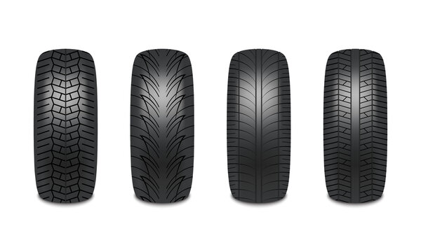 Car tires realistic design isolated on white background, vector illustration