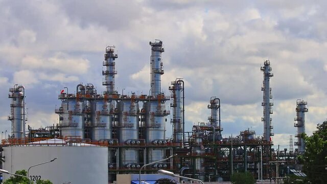 Time-lapse of petroleum plant with cloudy sky