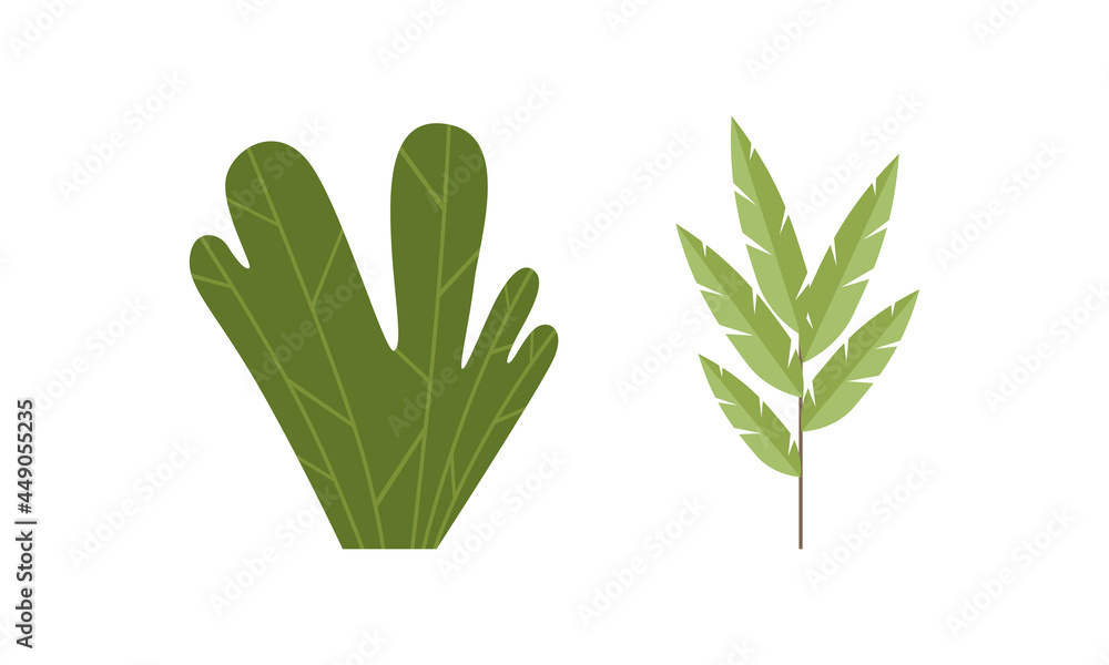 Aufkleber simple green flora and botany as landscape and environment element vector set