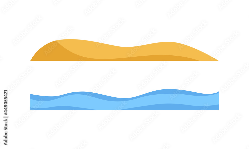 Poster simple splashing wave and beach sand as landscape and environment element vector set