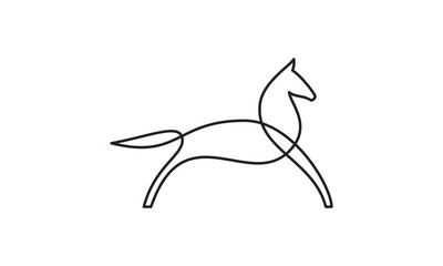 Continuous line horse logo icon. Black and white vector illustration. Concept for logo. Editable stroke. Equine brand mark.