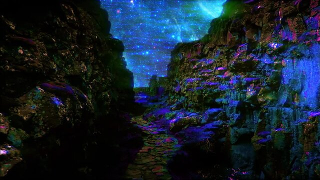 Abstract aerial galaxy ravine colorful stones and stars
