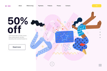 Discounts, sale, promotion, web template. Flat vector