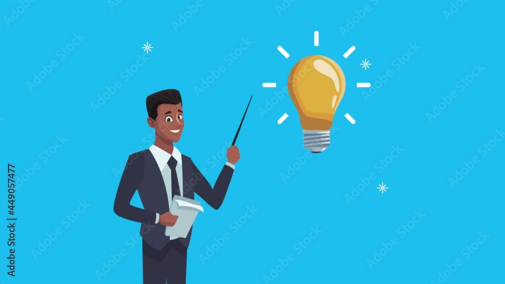 Wall mural elegant afro businessman with bulb idea