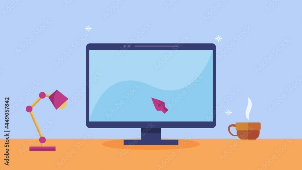 Poster creative process with desktop computer