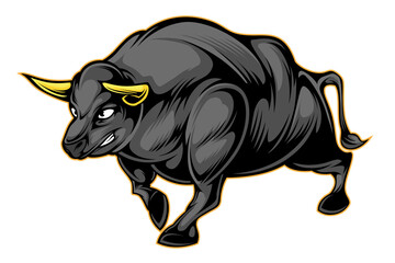 Evil Angry Bull Full Body Mascot with Golden Horn