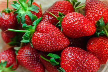 Lots of red ripe strawberry close-up macro