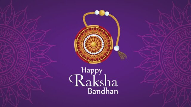 happy raksha bandhan lettering with wristband and mandalas