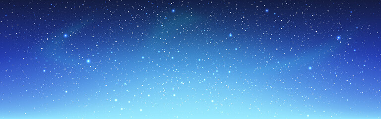 Cosmos wide texture. Space blue background with white stars. Long starry universe. Magic galaxy. Cosmic backdrop with milky way. Vector illustration