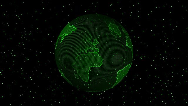 Animated Abstract Sky Map of Hemisphere with Earth. Black and Green Globe on Night Starry Background. Loop Seamless Stock Footage. 3D Graphic