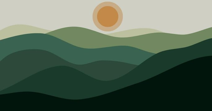 green panorama vector mountain sun background parallax animation