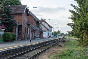 Fototapeta na wymiar Buildings of the railway station in Łeba