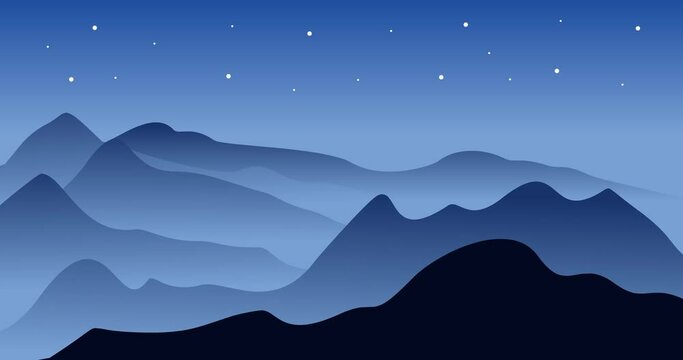 blue mountain hill fog panorama vector background animation 4k video