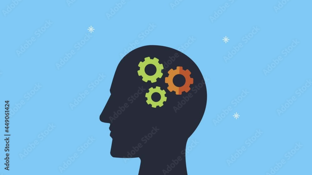 Poster creative process animation with gears in profile