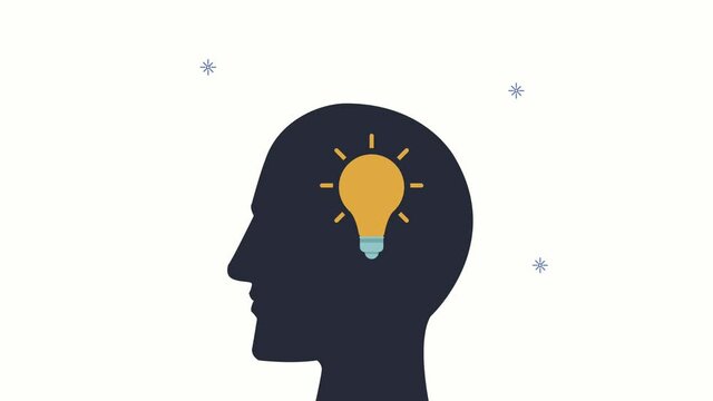 creative process animation with bulb in profile