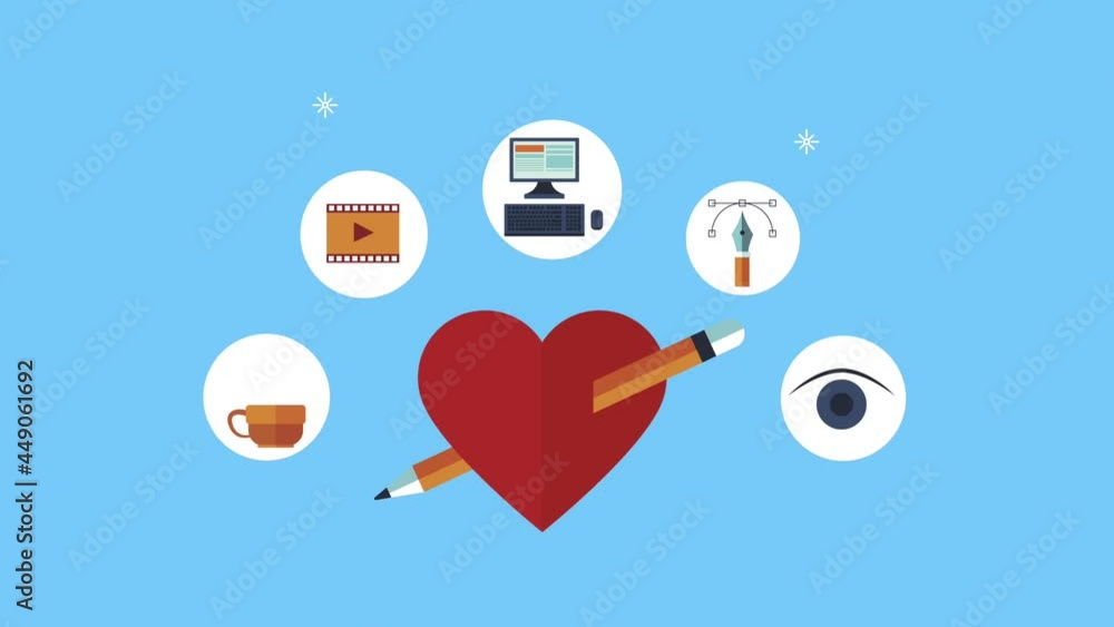 Poster creative process animation with heart and tools
