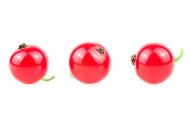 Fresh ripe red currant berries isolated on a white background. Collection.