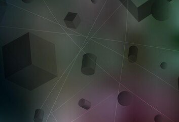 Dark Pink, Green vector layout with 3D cubes, cylinders, spheres, rectangles.