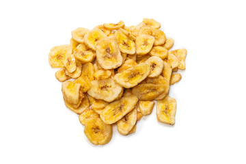 Banana chips isolated on a white background. Dehydrated banana.