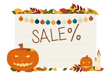 Illustration of flyers for the celebration of Halloween. With pumpkins candles and text sale