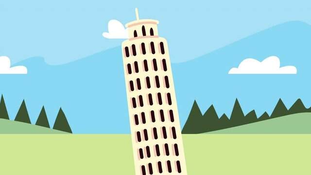 bon voyage animation with pisa tower in the camp