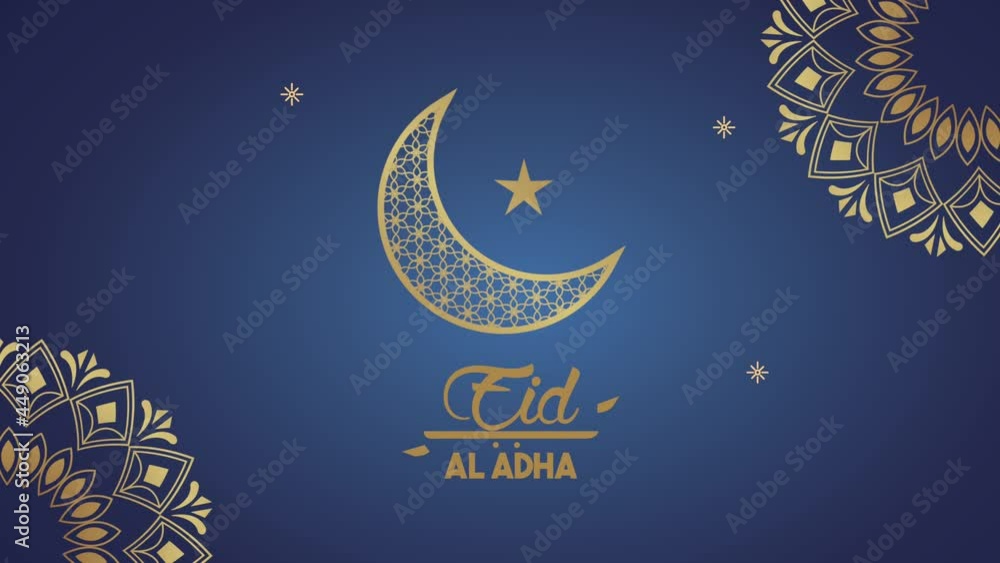 Wall mural eid aladha golden lettering with crescent moon and mandalas