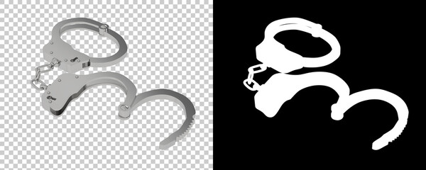 Open handcuffs isolated on background with mask. 3d rendering - illustration