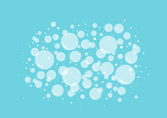 Soap bubbles, suds and foam vector icon on blue background. Abstract illustration