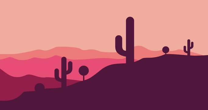 beautiful color panorama mountain hill cactus vector animation 4k video