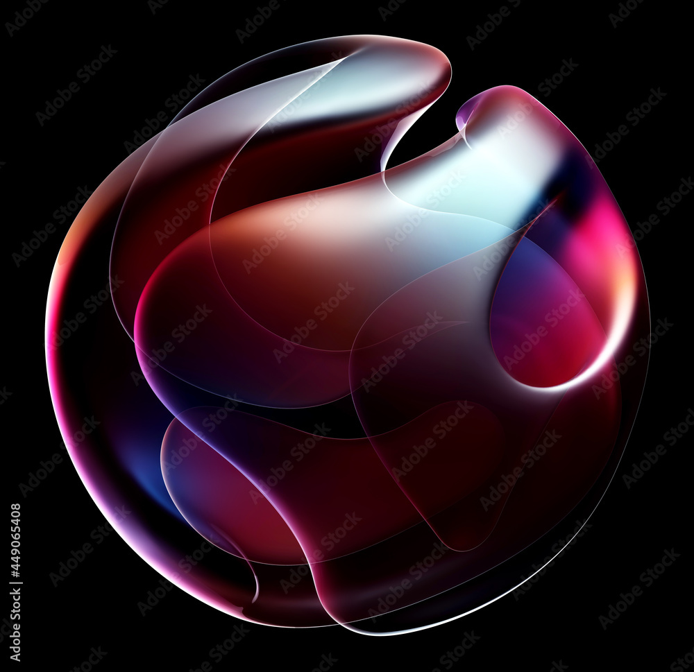 Wall mural 3d render of abstract art of surreal alien ball flower in spherical round wavy spiral smooth soft bi