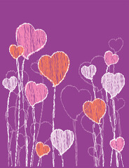 Vector doodle contour drawing of decorative flowers in heart shape