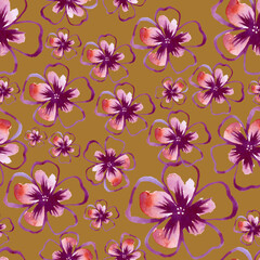 seamless floral pattern with pink flowers