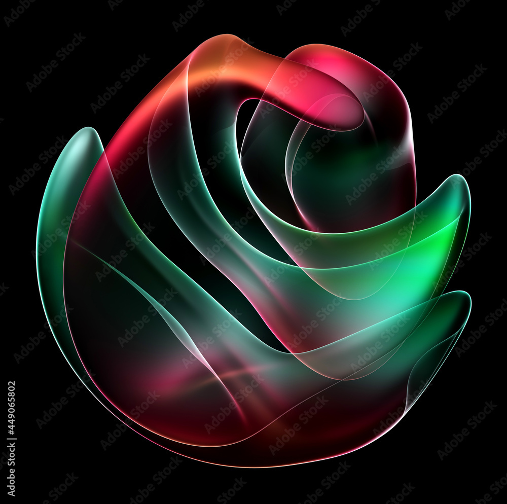 Wall mural 3d render of abstract art of surreal alien ball flower in spherical round wavy spiral smooth soft bi