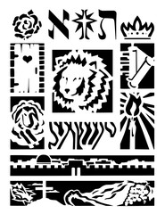 Yeshua Jesus Symbols vector, Alpha and Omega lion lamb Rose candle light Door cross grape Torah Crown star Jerusalem