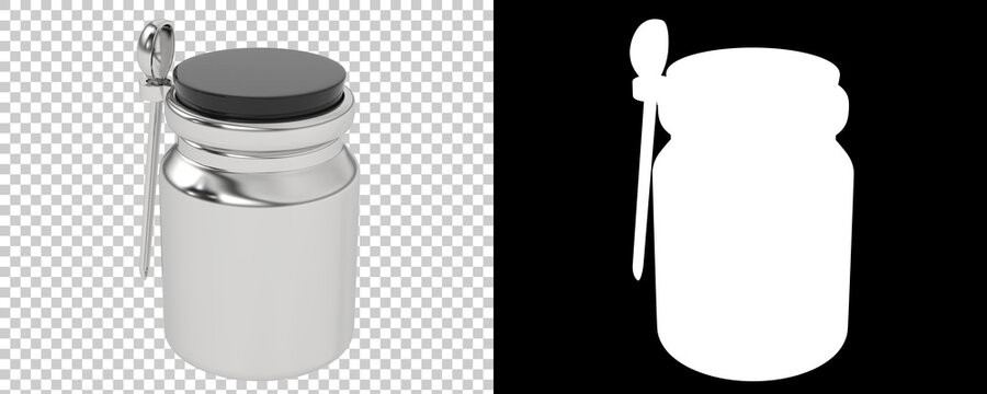 Jar with spoon isolated on background with mask. 3d rendering - illustration