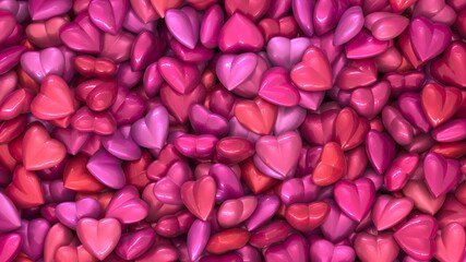 Plentiful Hearts in Differing Shades of Magenta 3D Rendering