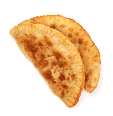 Homemade Fried Cheburek Pies, isolated on white background.