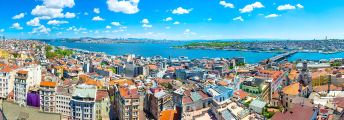 Istanbul aerial city panorama, Istanbul city lanscape view from Europa to Asia