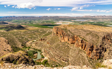 great canyon between mountains and river. Canyon of Almadenes by Murcia.  Mountain landscape...