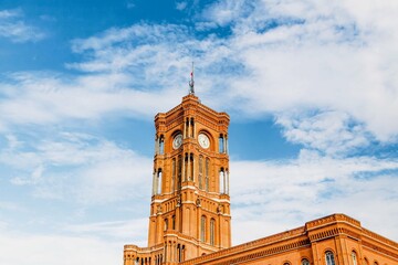 The Rotes Rathaus in Berlin, Germany. Beautiful blue sky