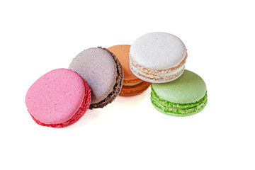 assorted macaroon cakes isolated on white