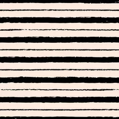 Behang Vector drawn black stripes beige seamless pattern © Dotsby